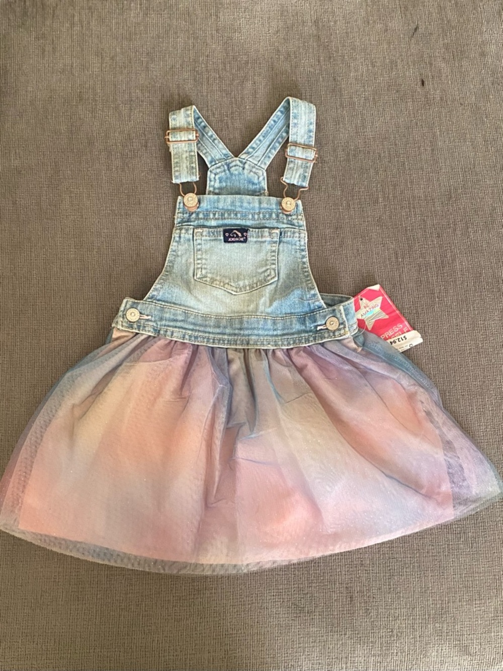 Jordache Denim Overall Tulle Dress in Pastel Pink Blue Lavender